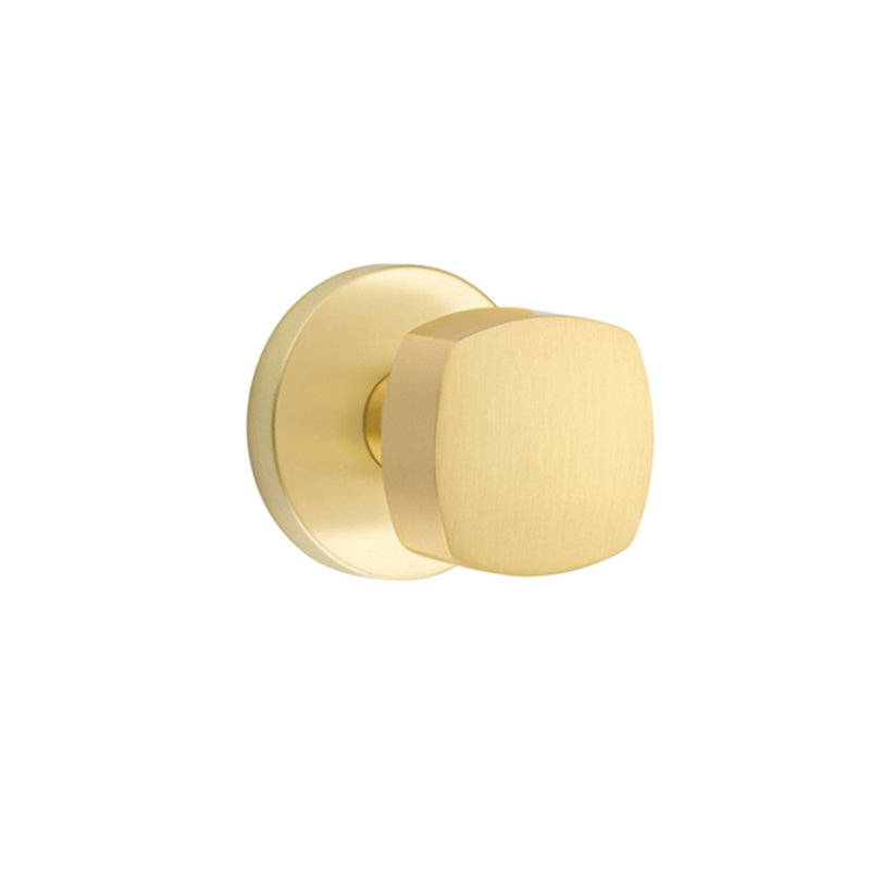 Ensemble de boutons de confidentialité Emtek avec rosette à disque et bouton Freestone, Laiton satiné