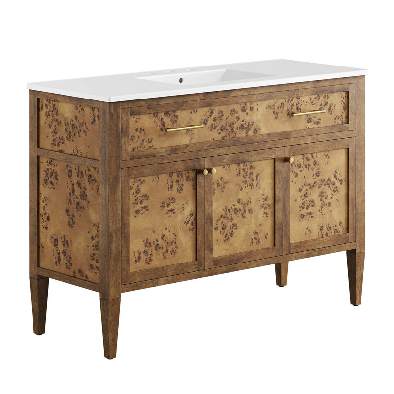 Modway Elysian 48'' Free Standing Single Bathroom Vanity with Manufactured Wood Top, White, Brown