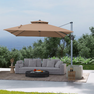 Parasol de terrasse 11 pi à double toit carré extérieur brun (sans base)