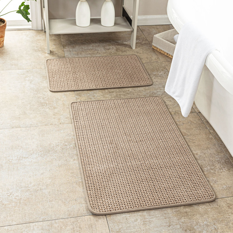 Ultra Thin Chenille Weave Non Slip Bathroom Rug Set, Set of 2 - 32" L x 20" W, 24" L x 16" W, Beige