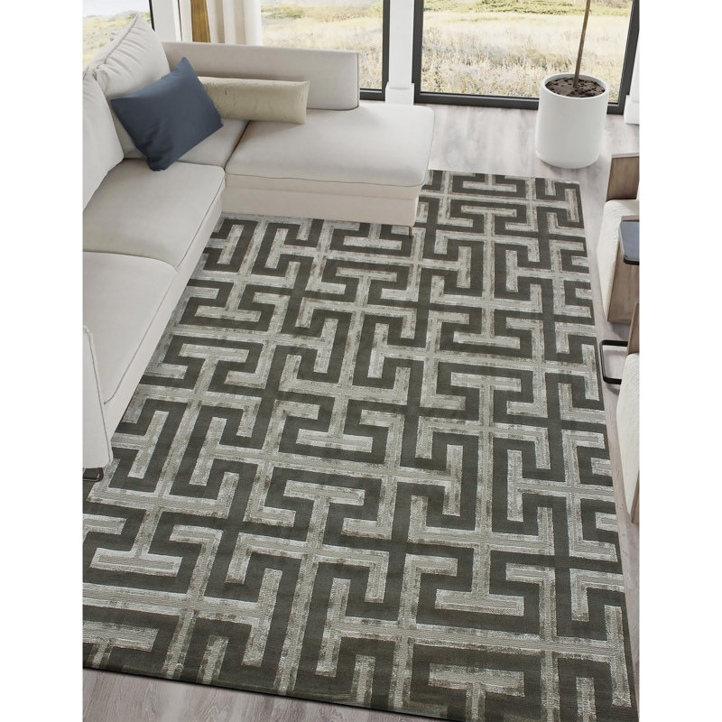 Geometric Area Rug in Silver/Gray/Black, Rectangle 9' x 12'