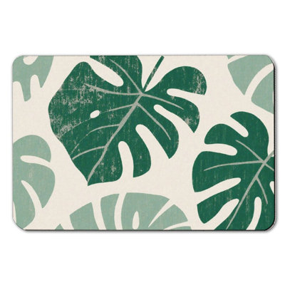 Tapis de bain tropical vert à motif de feuilles Monstera, 36 x 24