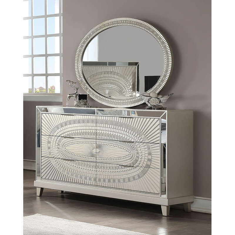 Commode double l 6,25 po à 6 tiroirs avec miroir Migna