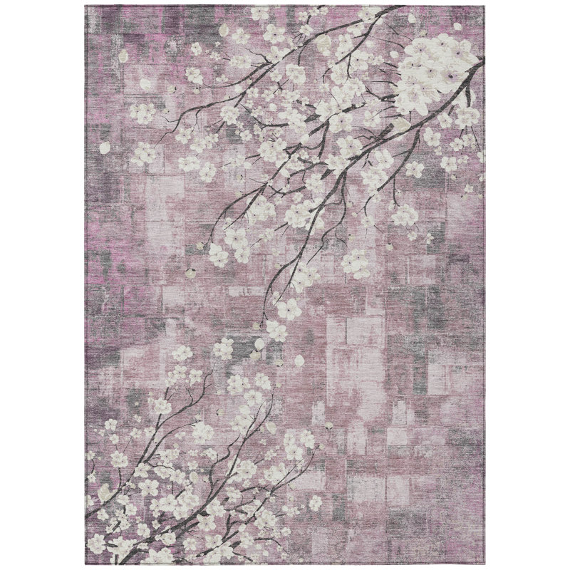 Machine Washable Indoor/Outdoor Brenden ACN2248 Floral Rug, Rectangle 10' x 14'