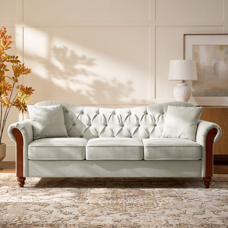 Mario Traditional 83"Wide Tufted Sofa with Solid Wood Legs, White