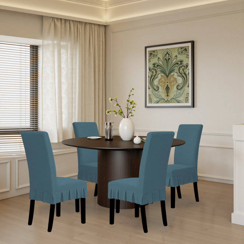 Housse de chaise de salle à manger avec jupe, housse extensible pour chaise, ensemble de 4, Sarcelle