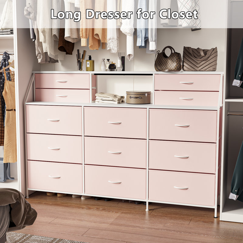 70" Bedroom Dresser With 13 Large Drawers, Pink