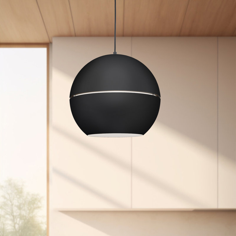 Luminaire suspendu à globe unique à 1 lumière, Noir, H 14,5 po x l 16 po x P 16 po
