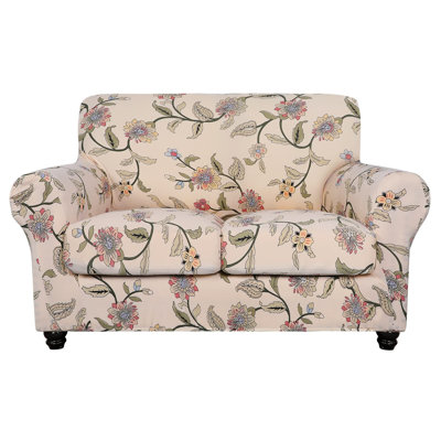 Stretch Sofa Cover Printed Couch Cover, Floral Pattern 3 Pieces Loveseat Slipcover With 2 Separate Cushion Cover, Washable Furniture Protector For Living Room(Loveseat, Yellow+Flower)