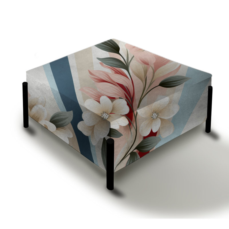 Élégant motif floral rayé - Grand repose-pieds carré rayé