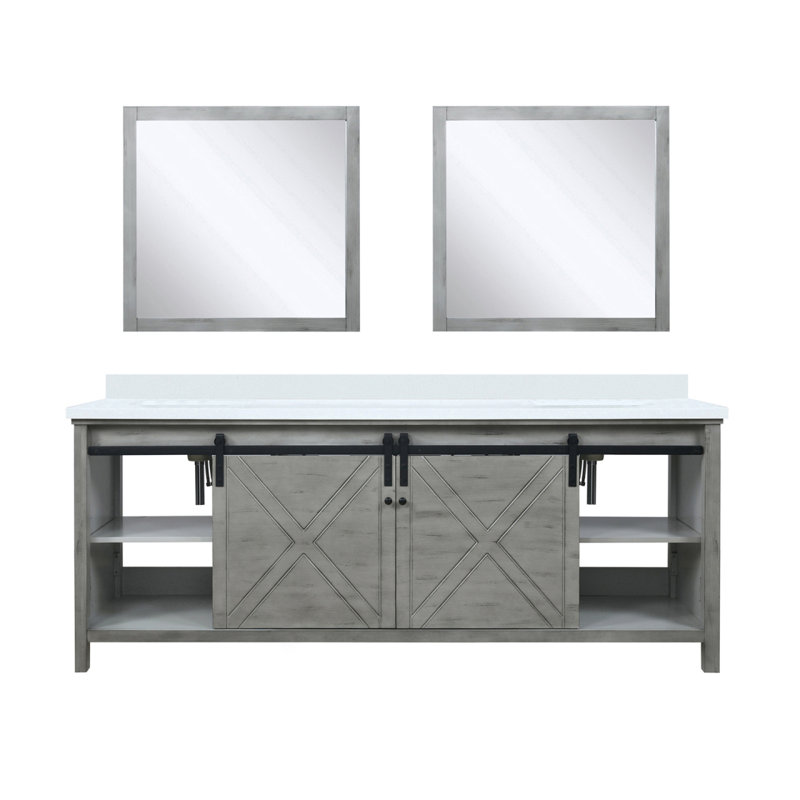 Meuble-lavabo double gris cendre 84 po X P 22 po P, comptoir en marbre de culture et Miroirs