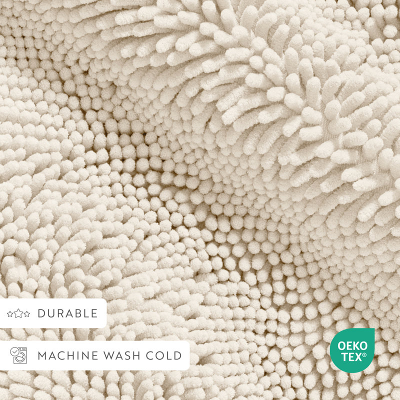 Soft Absorbent Chenille Bath Mat Rug with Anti-Skid Rubber Backing, Single - 24" L x 17" W, Ivory