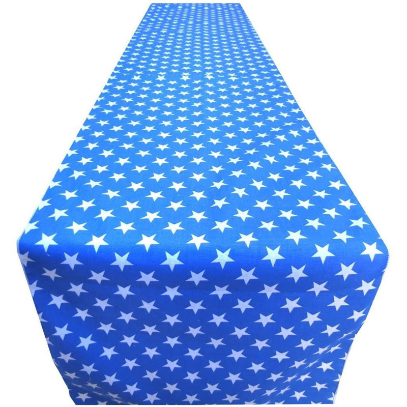 Stars Cotton Blend Independence Day Table Runner, Blue, 72" L x 12" W
