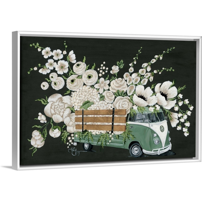 VW bus-noir-reproduction d’art sur toile, H 22 po x l 32 po x P 1,75po, Cadre blanc