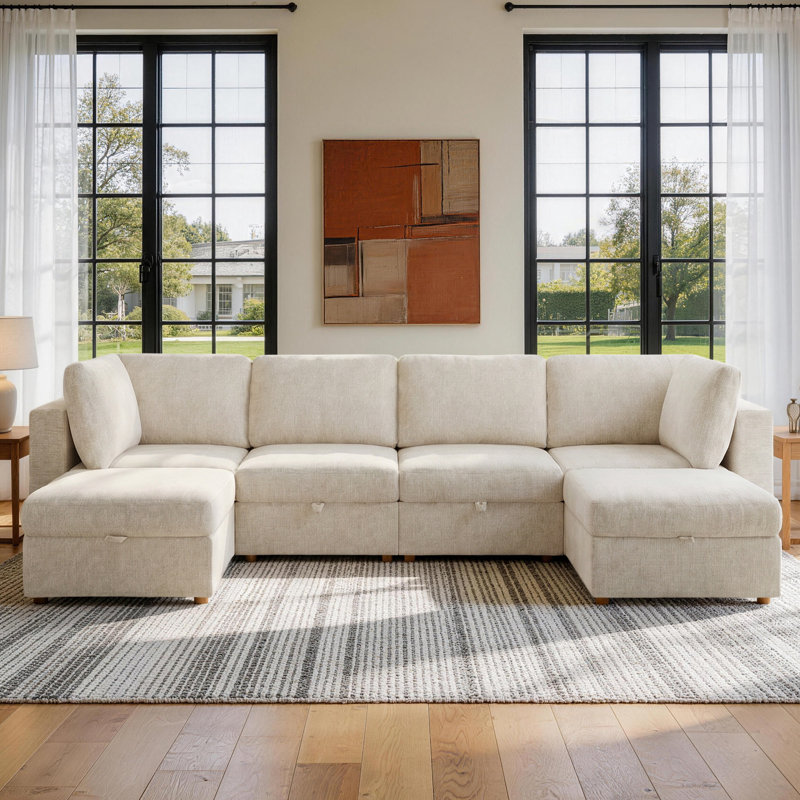 Canapé modulaire 6 pièces, canapé en U surdimensionné avec rangement pour siège caché, ensemble de salon convertible en chenille