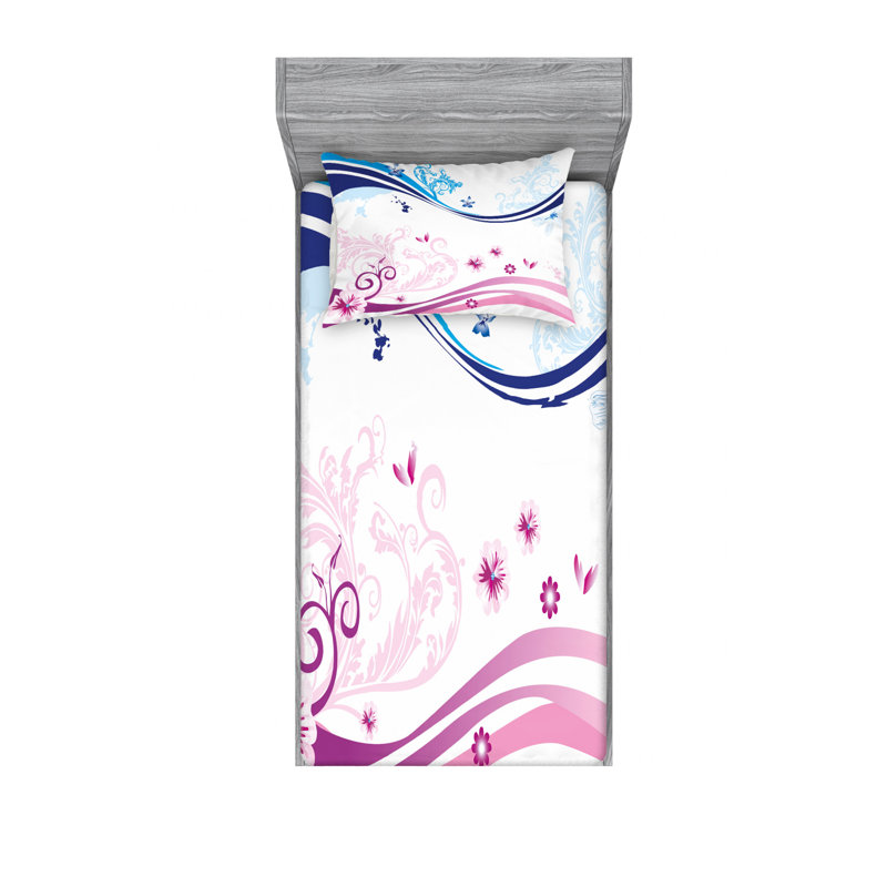 Ensemble de draps à motif floral, Ensemble de draps pour lit simple avec drap-housse