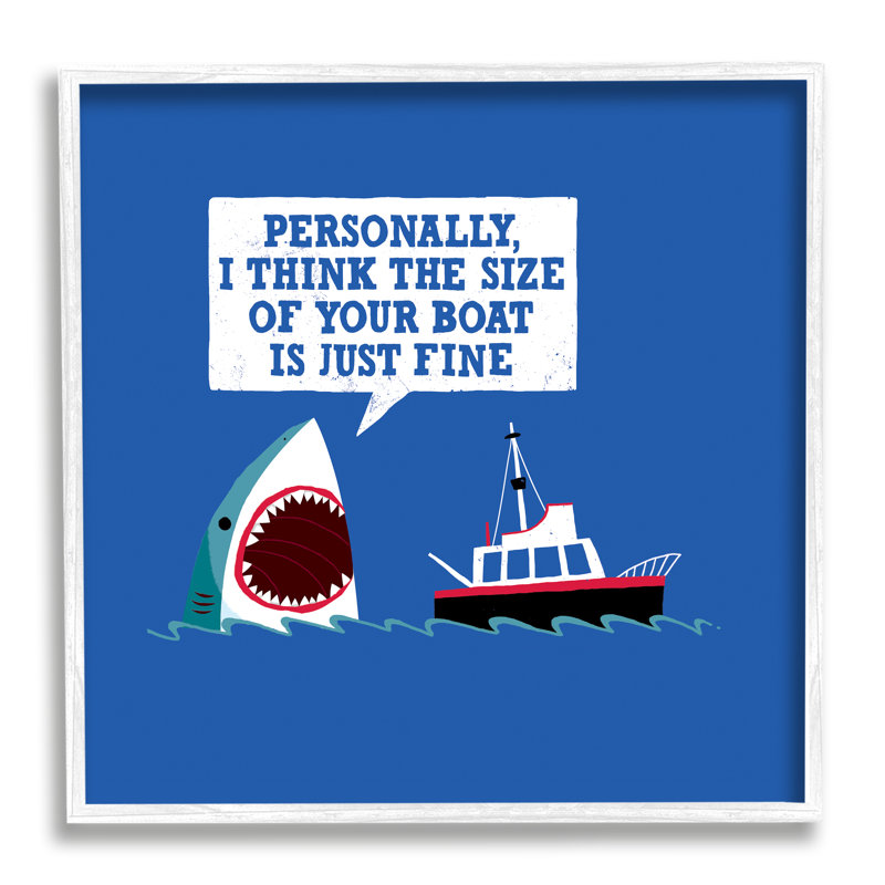 «Silly Shark Eating Boat Ship Blue Ocean Waves» par Michael Buxton - impression, L 12 po x H 12 po