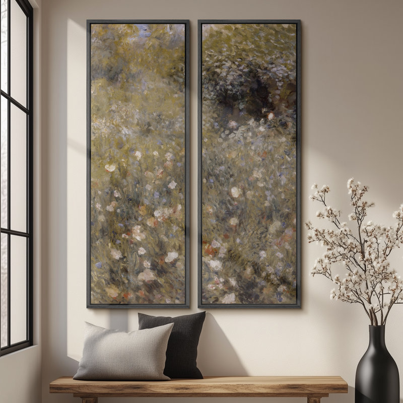Ensemble de 2 toiles encadrées 20 x 60 pouces Vintage Floral and Landscape, Noir