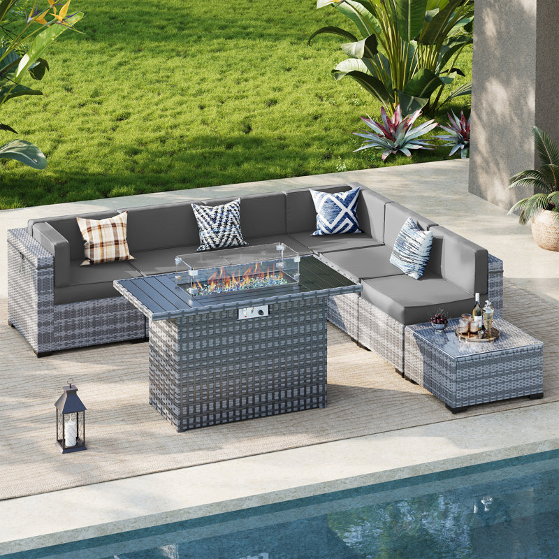 Cawanna 7-Piece Outdoor Rattan Seating Group with Cushions, Gray, Yes