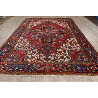 Tapis décoratif en laine rouge 7 pi 9 po x 11 pi 3 po cahlin noué à la main 1970