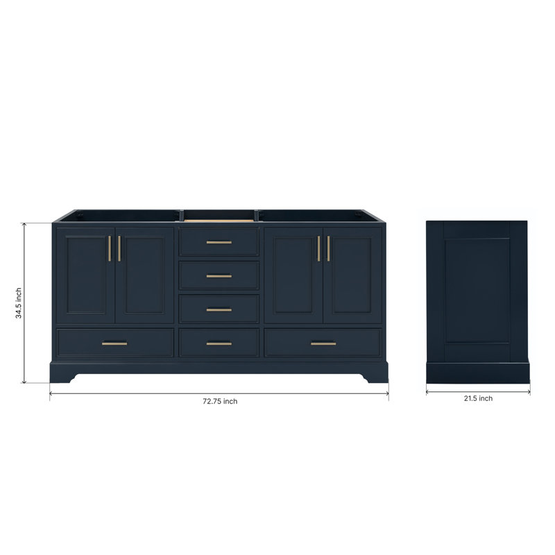 Stafford 72.75'' W Double Bathroom Vanity Base, Midnight Blue