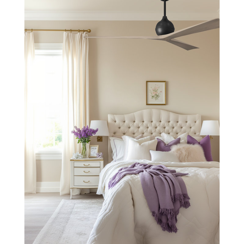 60" Irene Paddle 3 Blade Ceiling Fan, Matte Black, 72", Gray Ash Tone