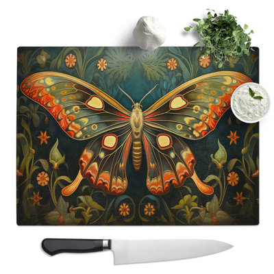 Moth Art Deco  Glass Chopping Board