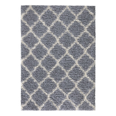 Tapis d'intérieur abstrait à poils longs gris / rayures ivoire de la collection Loft
