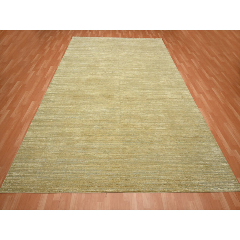 Tapis oriental noué à la main 9 pi x 12 pi 3 po brun uni en laine avec de la laine texturée