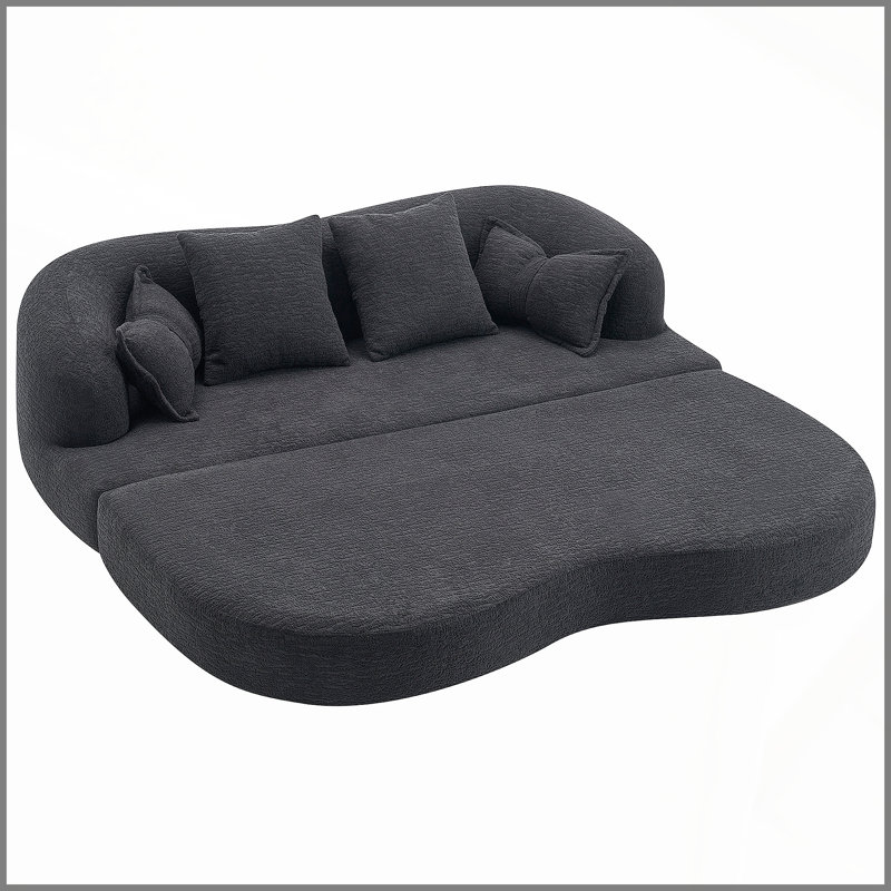 Canapé-lit 2 en 1 pliable, canapé-lit convertible pliable sans os de 70 pouces, 4 coussins pour le salon, noir, Noir