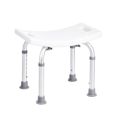 Tabouret de douche antidérapant avec capacité de 350 lb, 6 réglages de hauteur, poignées intégrées, idéal pour l'intérieur ou la baignoire, siège réglable en alliage d'aluminium blanc et argent, support