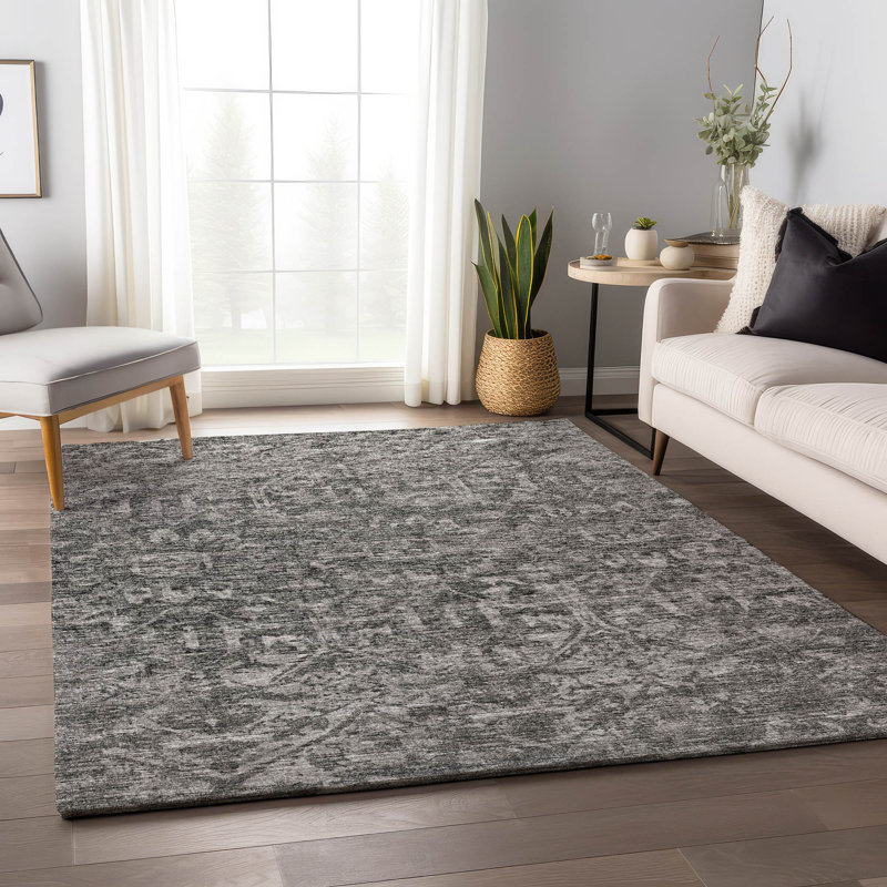 Premium Machine Washable Mayfield AMF40 Oriental Rug, Charcoal, 2'6" x 3'10"