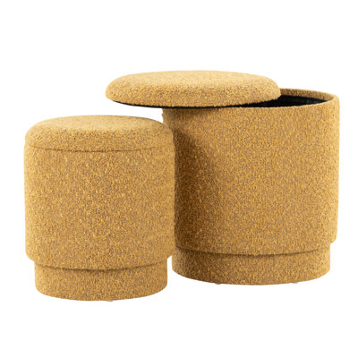Contemporary Yellow Fabric With Removable Lids For Storage Solutions, Foam Padding Comfortable Sitting, Two Ottomans, No Assembly Required, 250 Lbs Limit, Indoor Use, 14.18 In Depth Modern Styling,