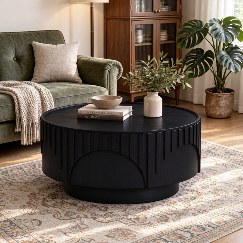 Table basse moderne avec base tambour, Black