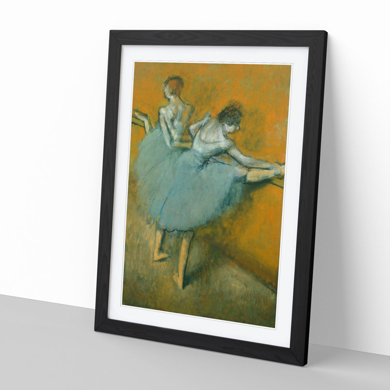 Ballet Ballerina Dancers at the Bar by Edgar Degas - Picture Frame Painting, 36cm H x 27cm W x 2cm D, Black Framed