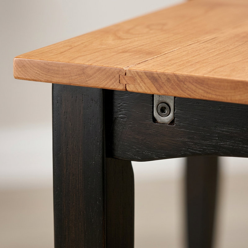 Ensemble de salle à manger carré 6 pièces en bois dur asiatique noir et cerisier avec rallonge papillon et 4 chaises à assise en similicuir