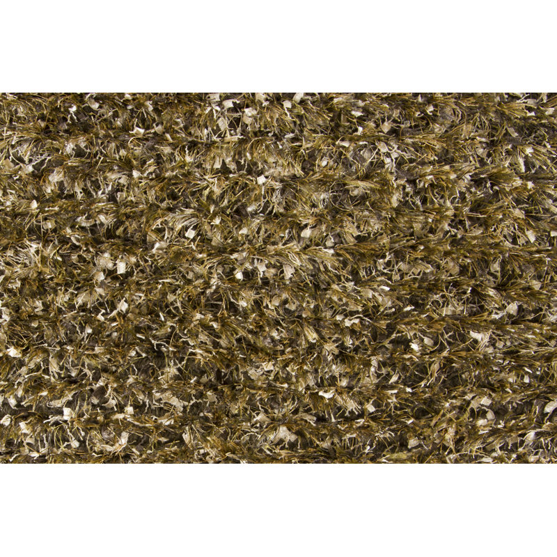 Lark Manor Authentic Hand-Woven Handmade High Pile Modern Glam Mixed Texture Wool & Polyester Green, Yellow & Ivory Area Rug
