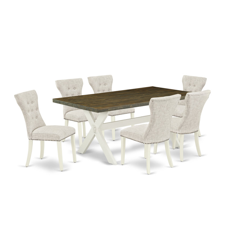  Person Acacia Solid Wood Dining Set, Distressed Jacobean, 7
