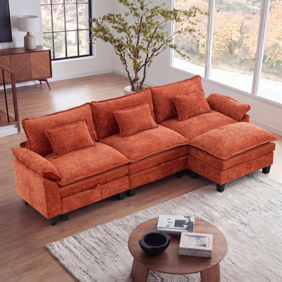 Canapé modulaire de 118 po avec rangement, canapé-lit modulaire en forme de L avec repose-pieds et coussins décoratifs, canapé-lit modulaire en chenille pour salon, chambre à coucher
