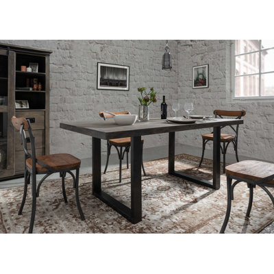 Railway Mango Rectangular Wood Top Dining Table with Stainless Steel Base