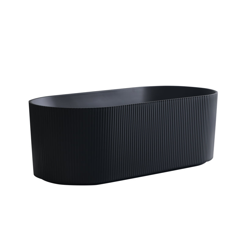59'' x 30'' Freestanding Soaking Tub Pleated Acrylic Modern Bathtub with Overflow, Black