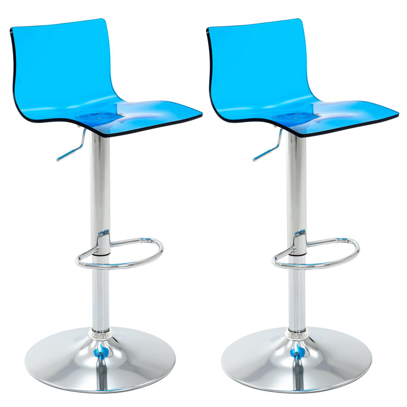  Crawley Acrylic Bar Stools With Mid Back, Set Of 2, Adjustable Swivel Airlift Barstools, Counter Height Bar Chairs For Kitchen Dining Pub Cafe (Clear)