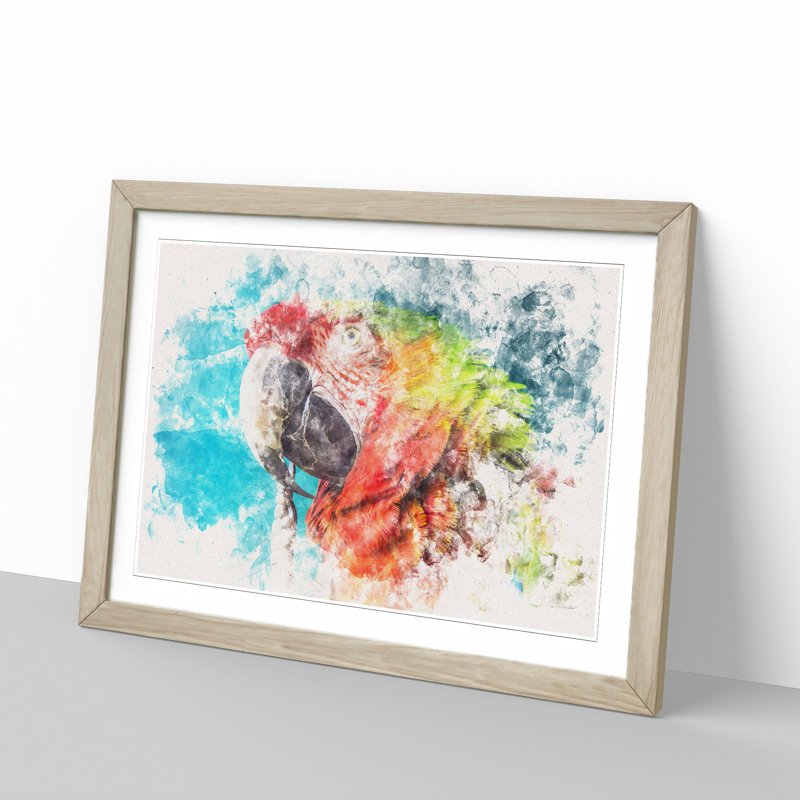 Rainbow Macaw Parrot - Picture Frame Painting Print, 24cm H x 33cm W x 2cm D, Oak Framed