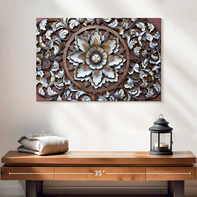 Fleur de bois sculptée Senne, H 16 po x l 24 po