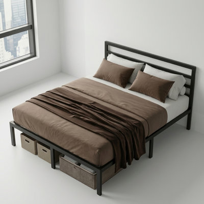 14"Queen Bed Frame With Wood Slats, No Box Spring Needed, Metal Platform Bed Frame, Easy Assembly, Black