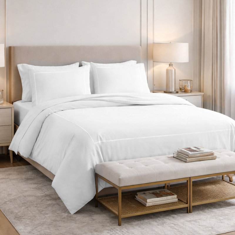 Ensemble de housse de couette brodée en coton égyptien à densité de tissage 1200 fils, Blanc