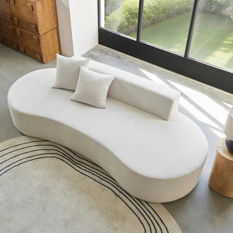 Nerio Boneless Modern 94" Compression High-Density Foam Sofa with 2 Pillows, Ivory