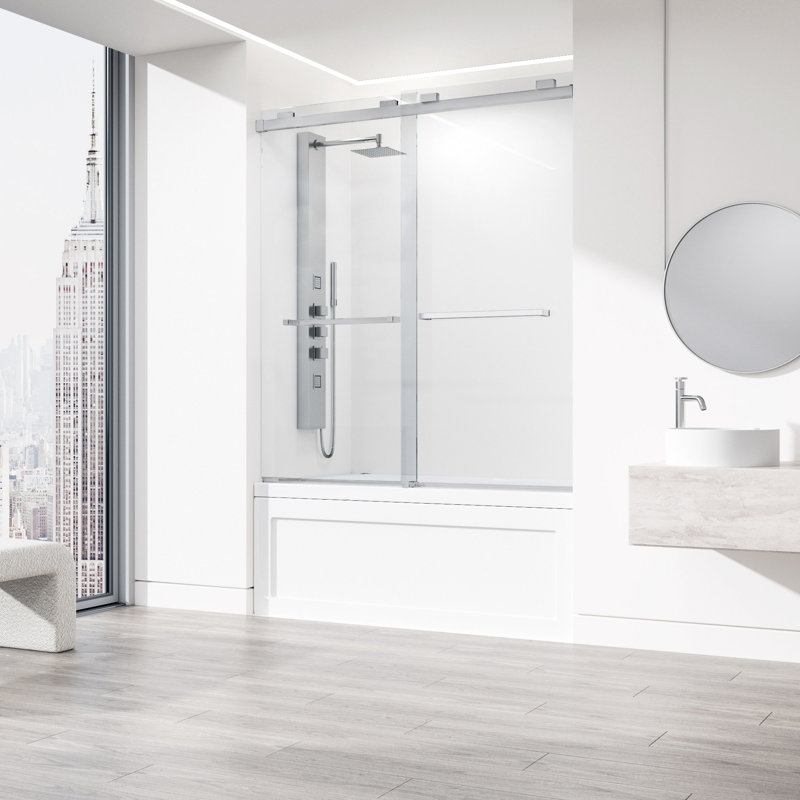 Houston 56-60" W x 66" H Double Sliding Frameless Tub Door with 3/8" Clear Glass, Chrome