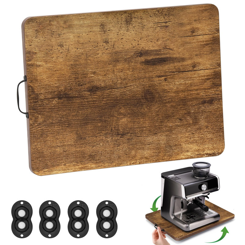 Glissière pour appareils électroménagers, plateau coulissant pour cafetière, glissière pour cafetière pour comptoir, glissière à plateau roulant sur 360 ° pour appareils de cuisine - brun rustique (13 po x 14 po)