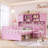 Wood Platform Bed with Bookshelf at the Head of the Bed, Built-in Desk and Matching Chair-788782620